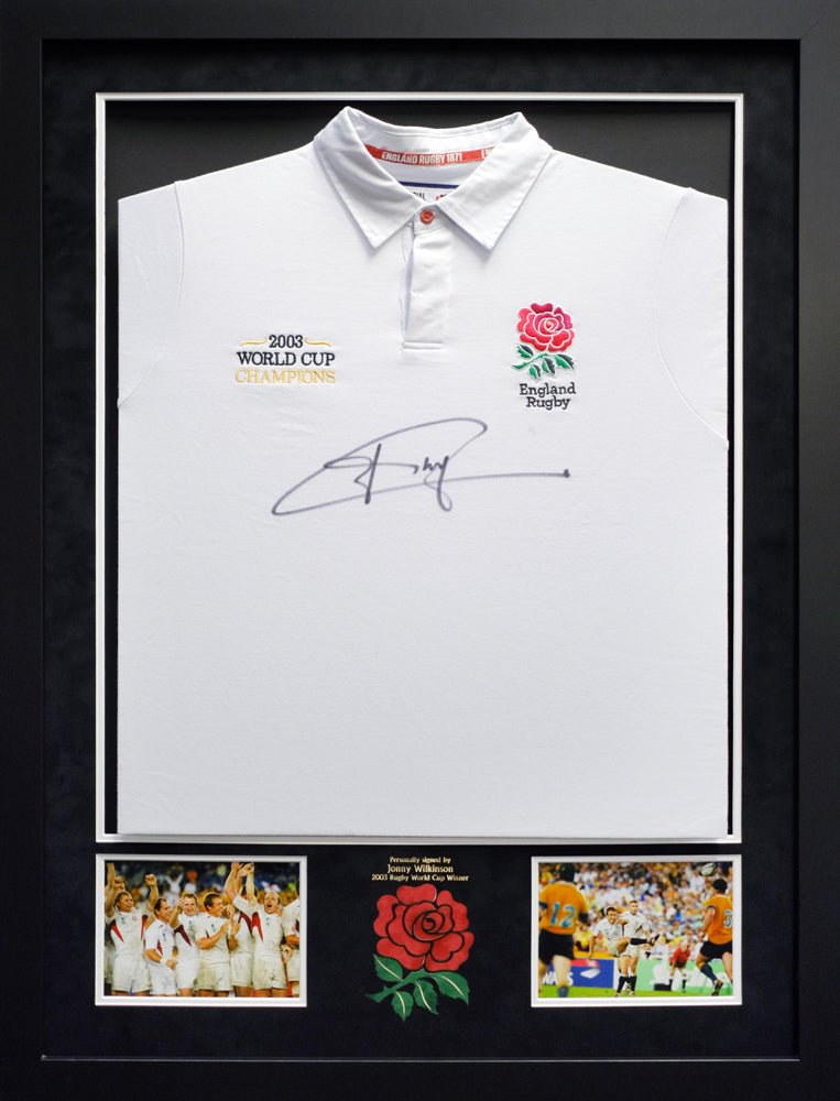 2003 World Cup Champions England Rugby shirt signed by Jonny Wilkinson - Memorabilia Framers Shop